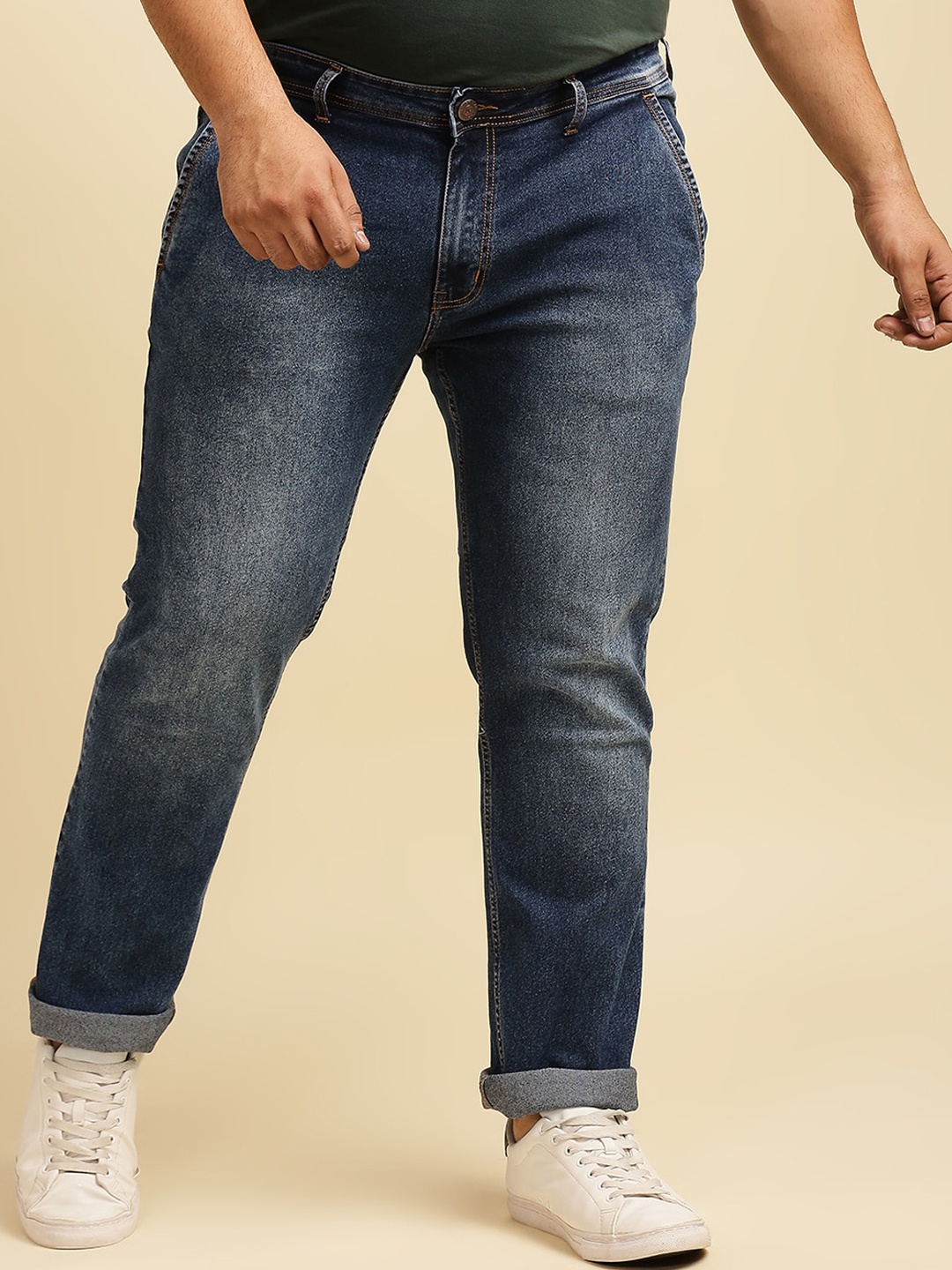 

Freeform by High Star Plus Size Men Blue Slim Fit Light Fade Jeans