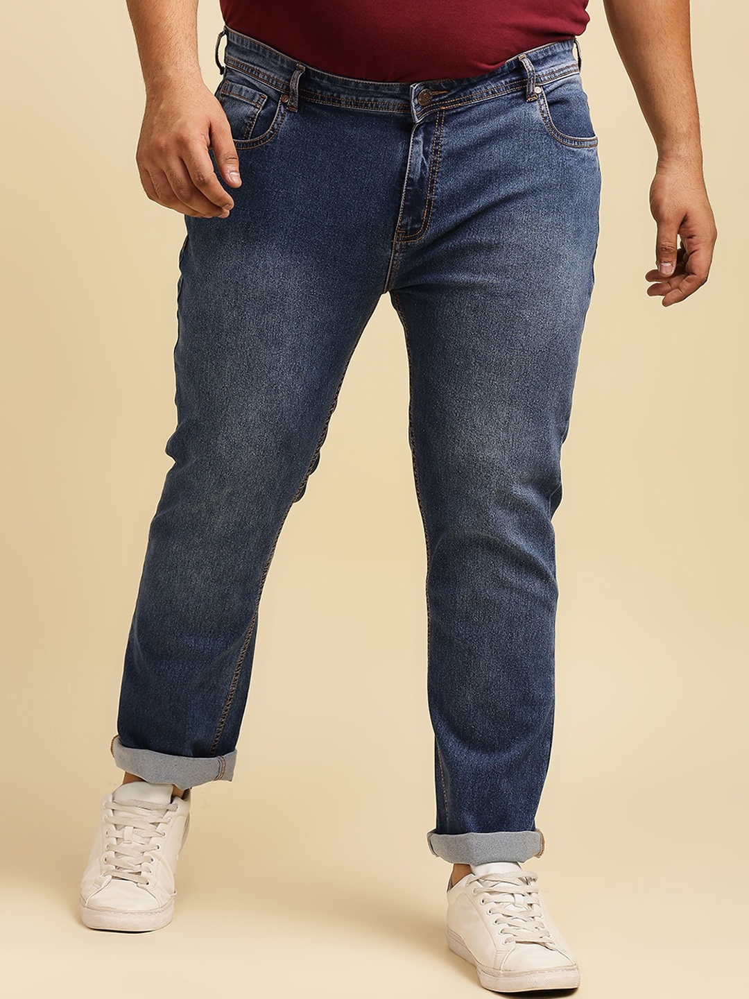 

Freeform by High Star Plus Size Men Blue Slim Fit Light Fade Jeans