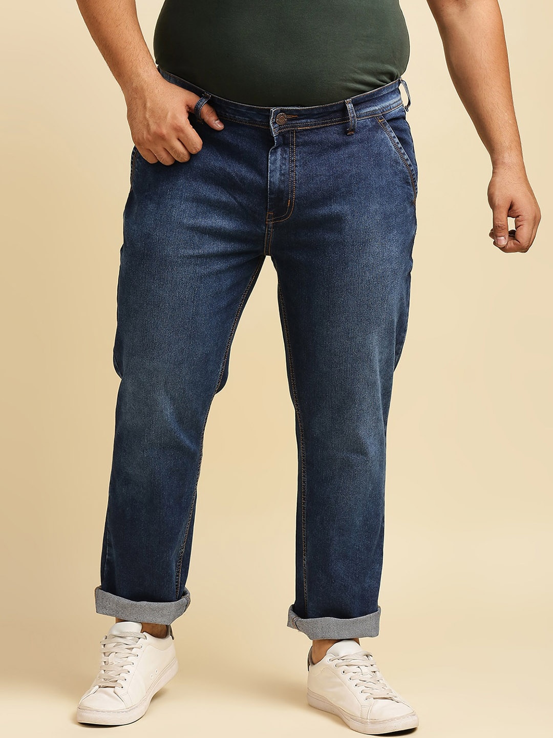 

Freeform by High Star Plus Size Men Blue Slim Fit Light Fade Jeans