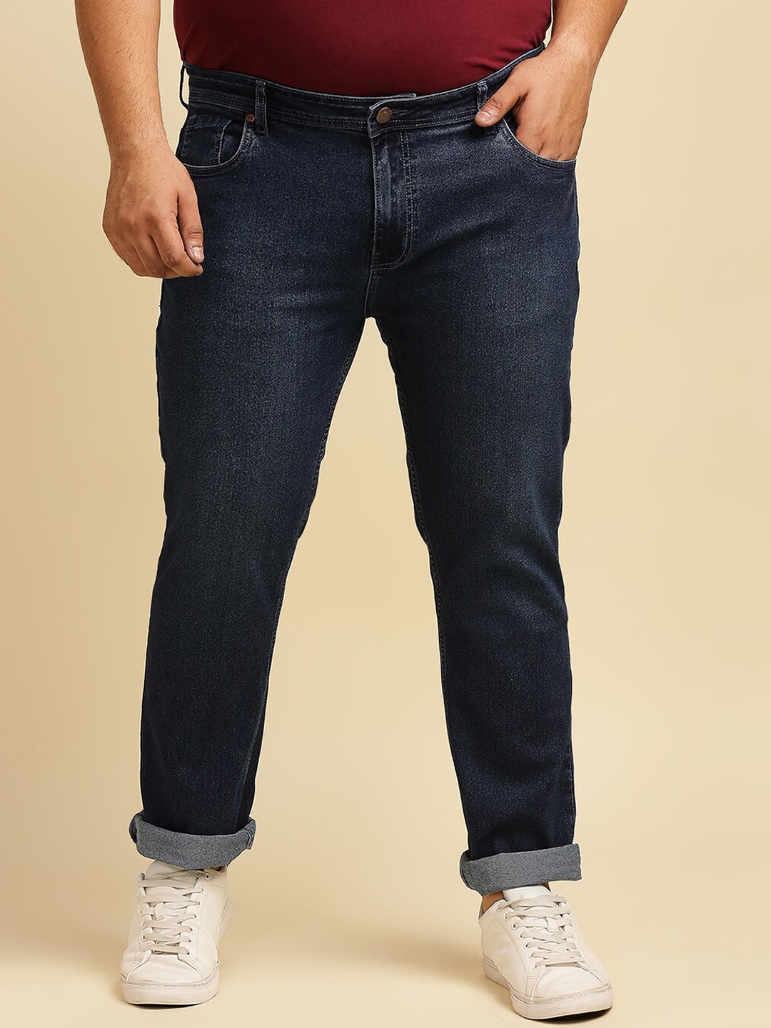 

Freeform by High Star Plus Size Men Blue Slim Fit Light Fade Jeans
