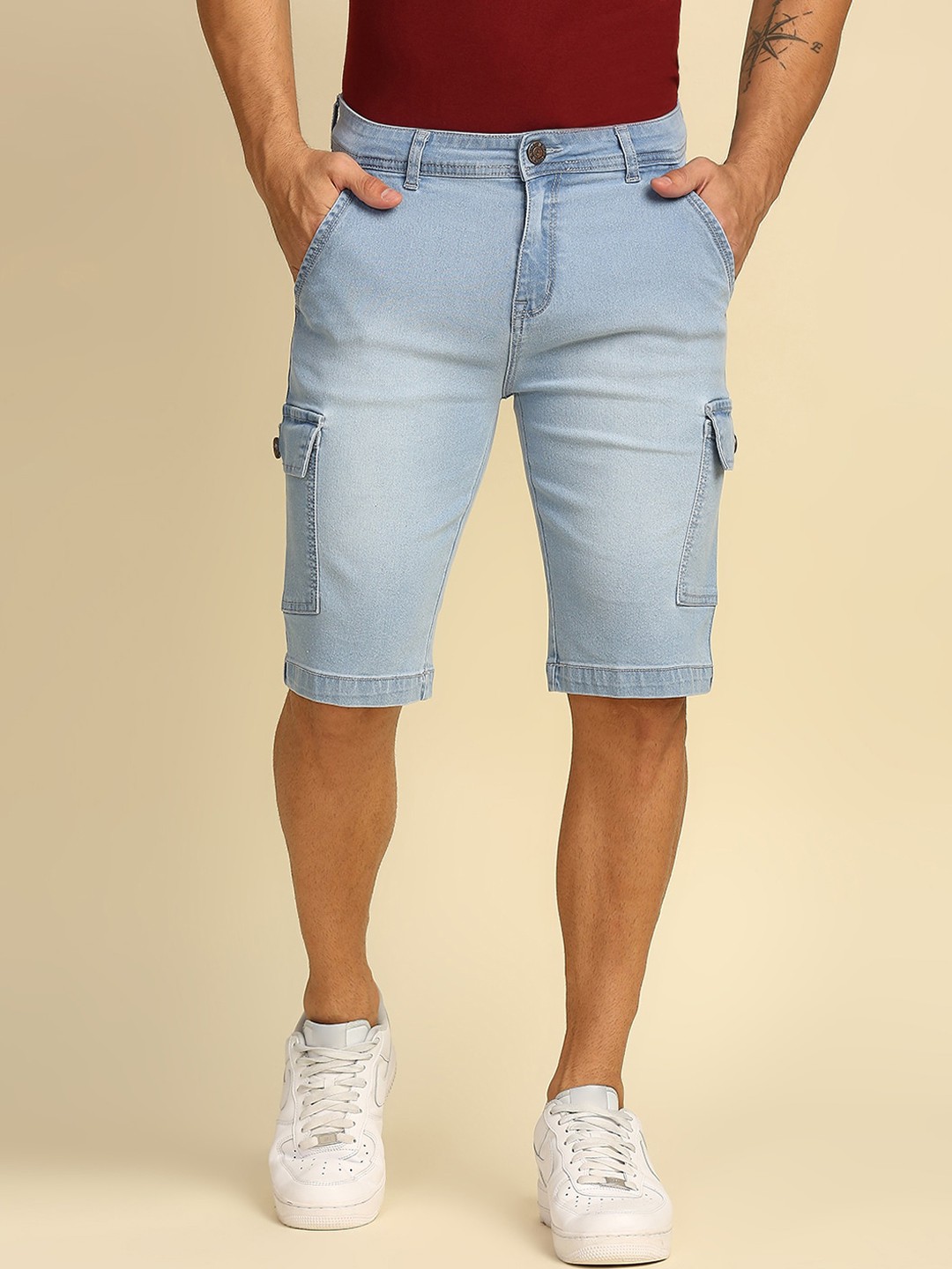 

High Star Men Washed Slim Fit Denim Shorts, Blue