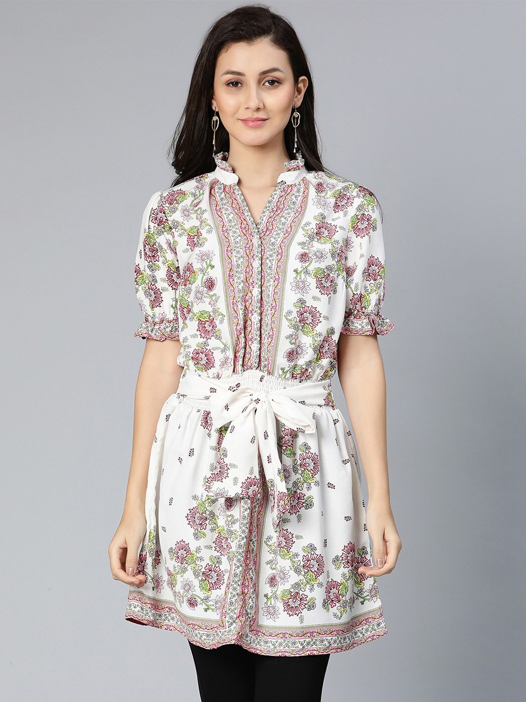 

Oxolloxo Women Floral Printed High Neck Tunic, Purple