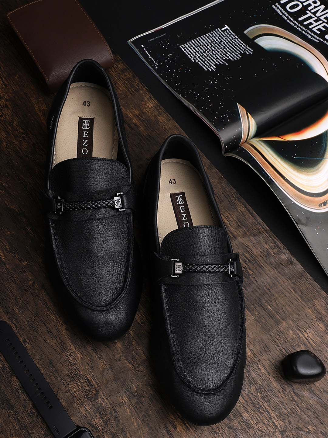 

EZOK Men Black Formal Slip-Ons