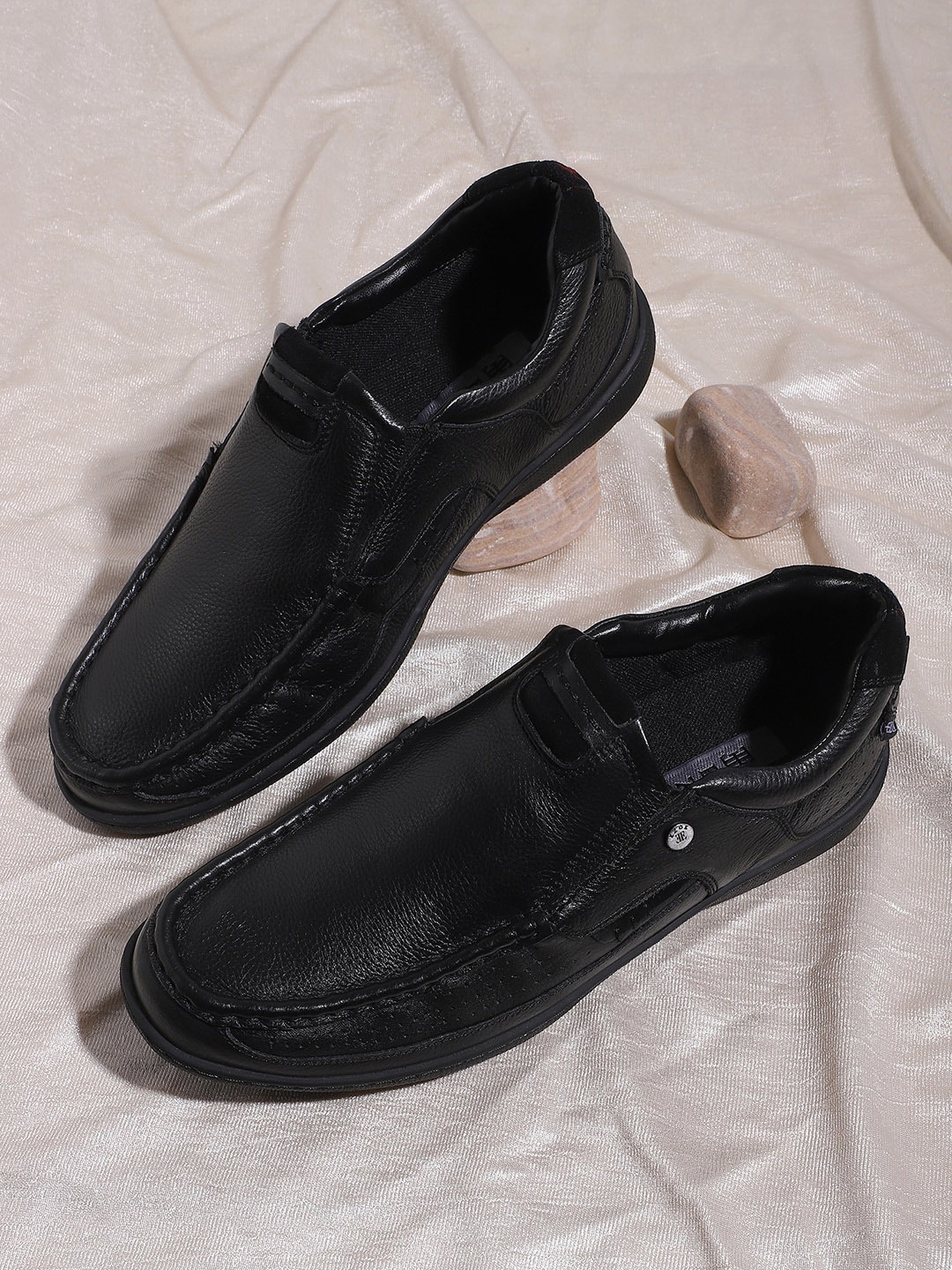 

EZOK Men Black Leather Formal Slip-Ons