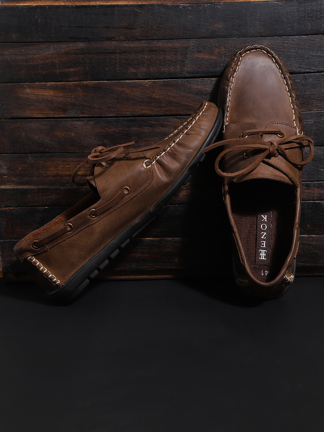 

EZOK Men Brown Leather Boat Shoes