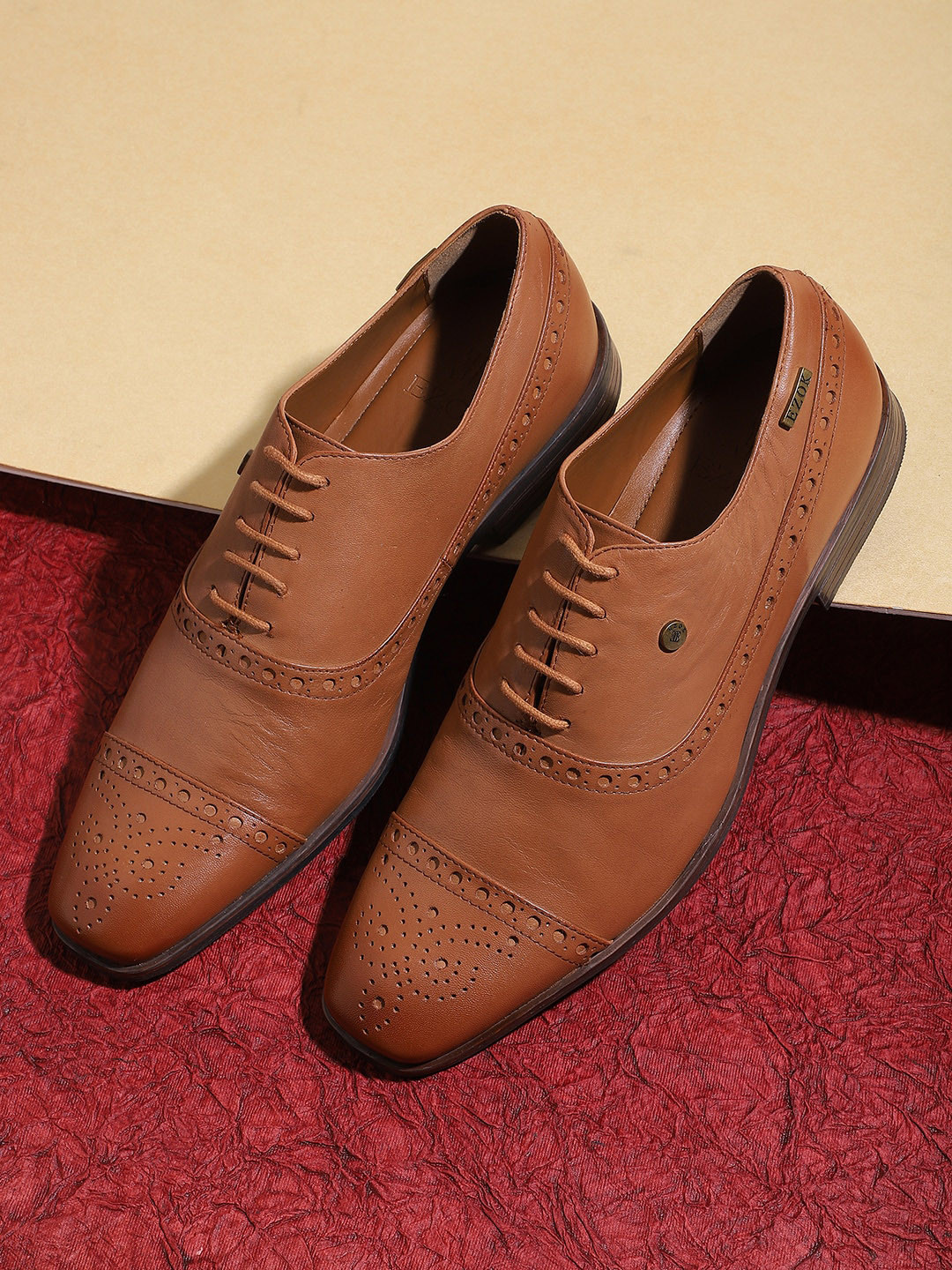 

EZOK Men Tan Leather Formal Brogues