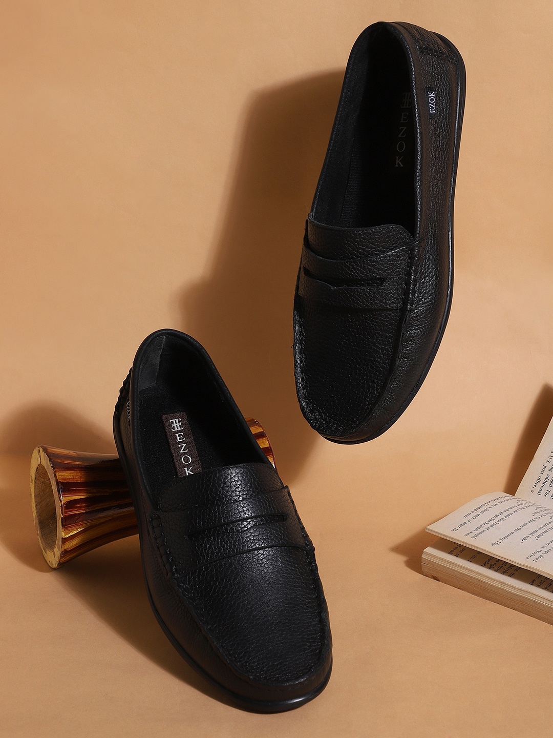 

EZOK Men Black Leather Loafers