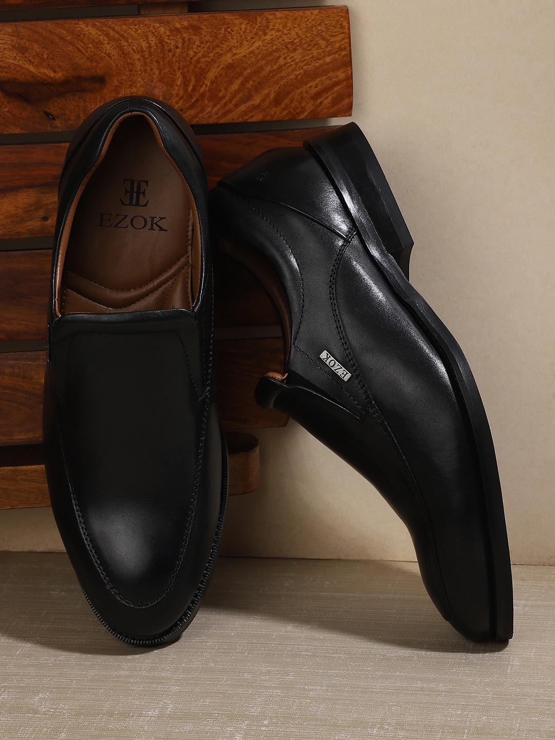 

EZOK Men Black Solid Formal Slip-On Shoes