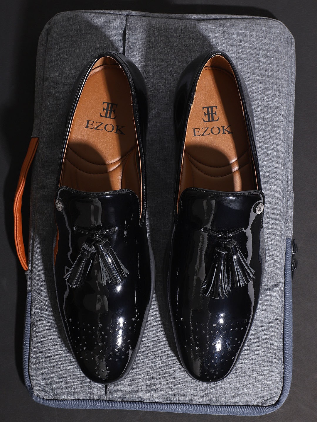 

EZOK Men Black Solid Leather Formal Slip-Ons