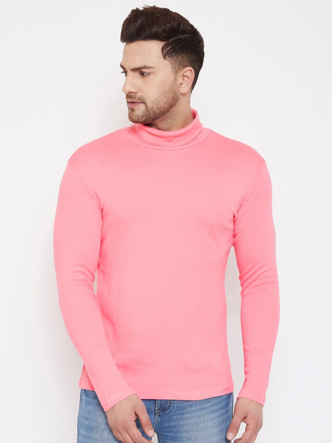 

Hypernation Men Pink High Neck Slim Fit T-shirt