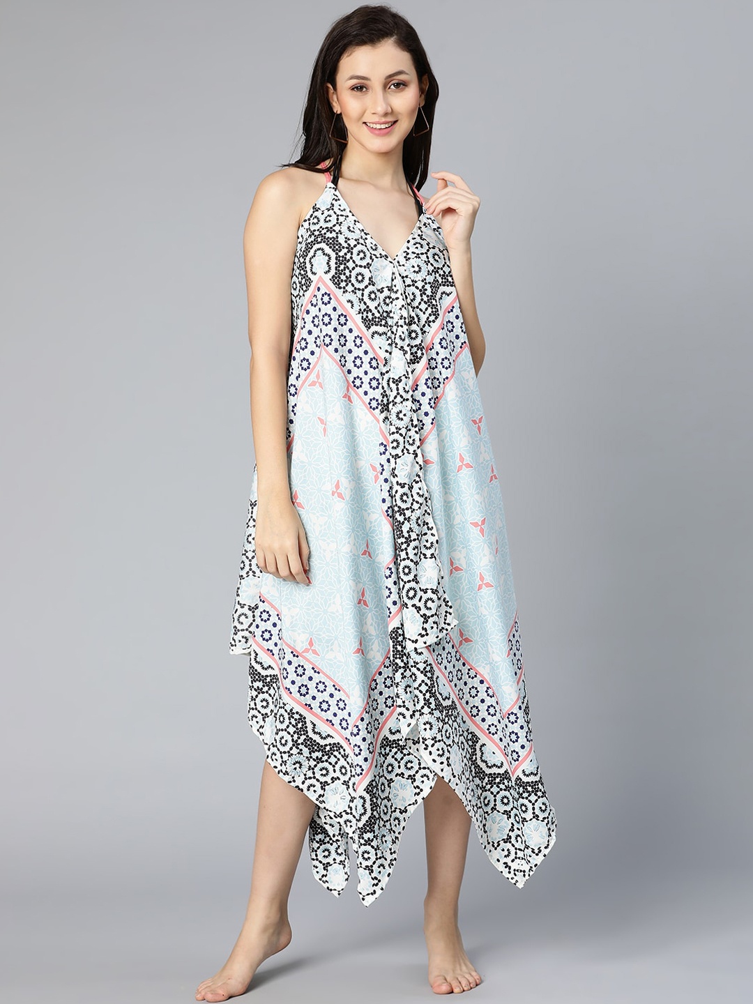 

Oxolloxo Women Blue Printed High-Low Beach Dress
