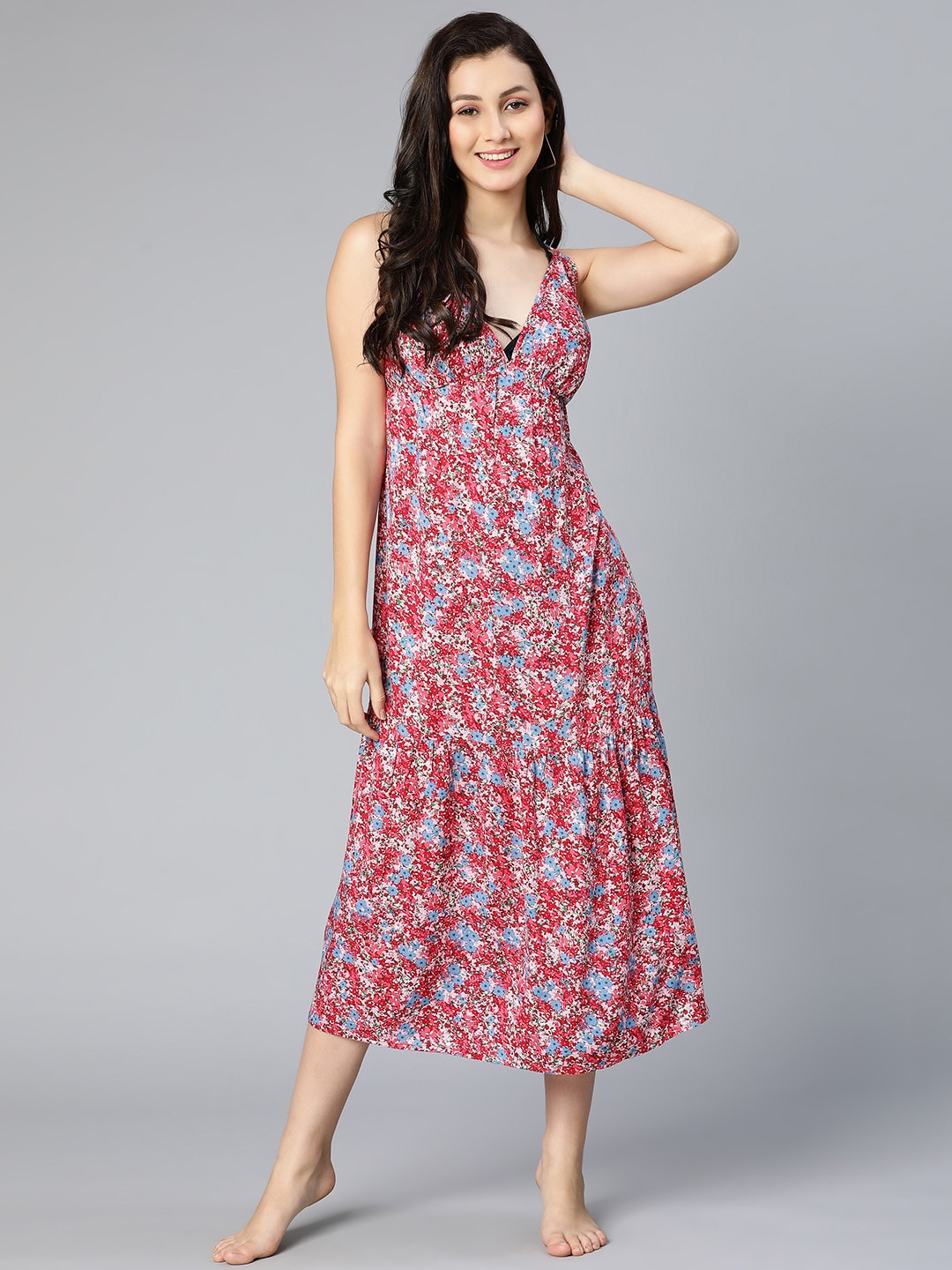

Oxolloxo Women Pink Floral Print Beach Dress
