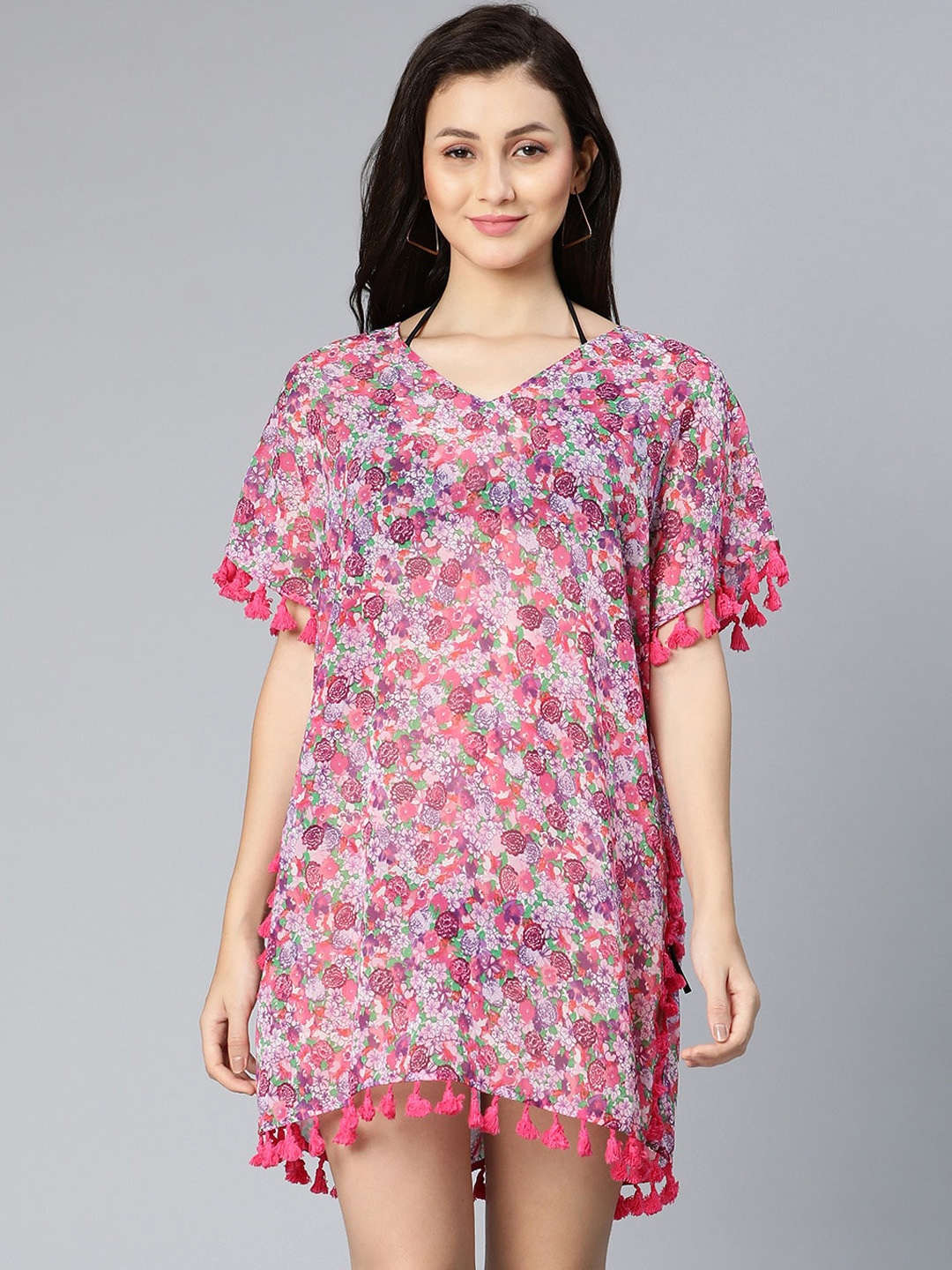 

Oxolloxo Women Pink Floral Printed Kaftan Beach Dress