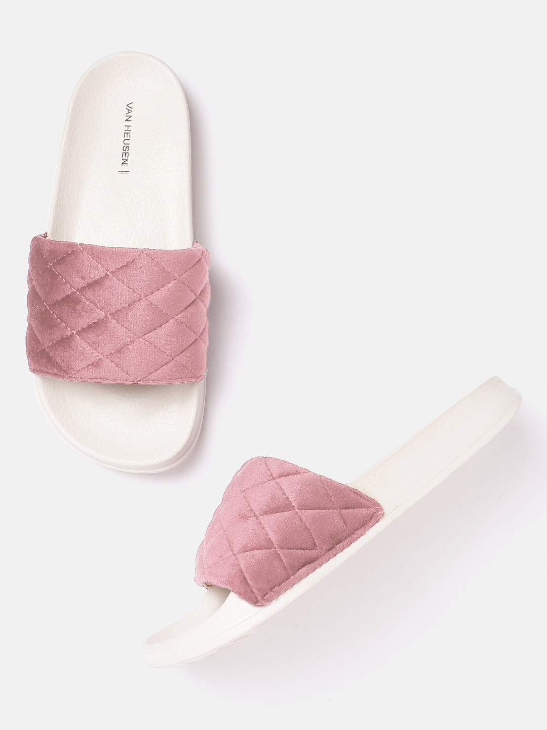 

Van Heusen Woman Quilted Open Toe Flats with Velvet Finish, Rose