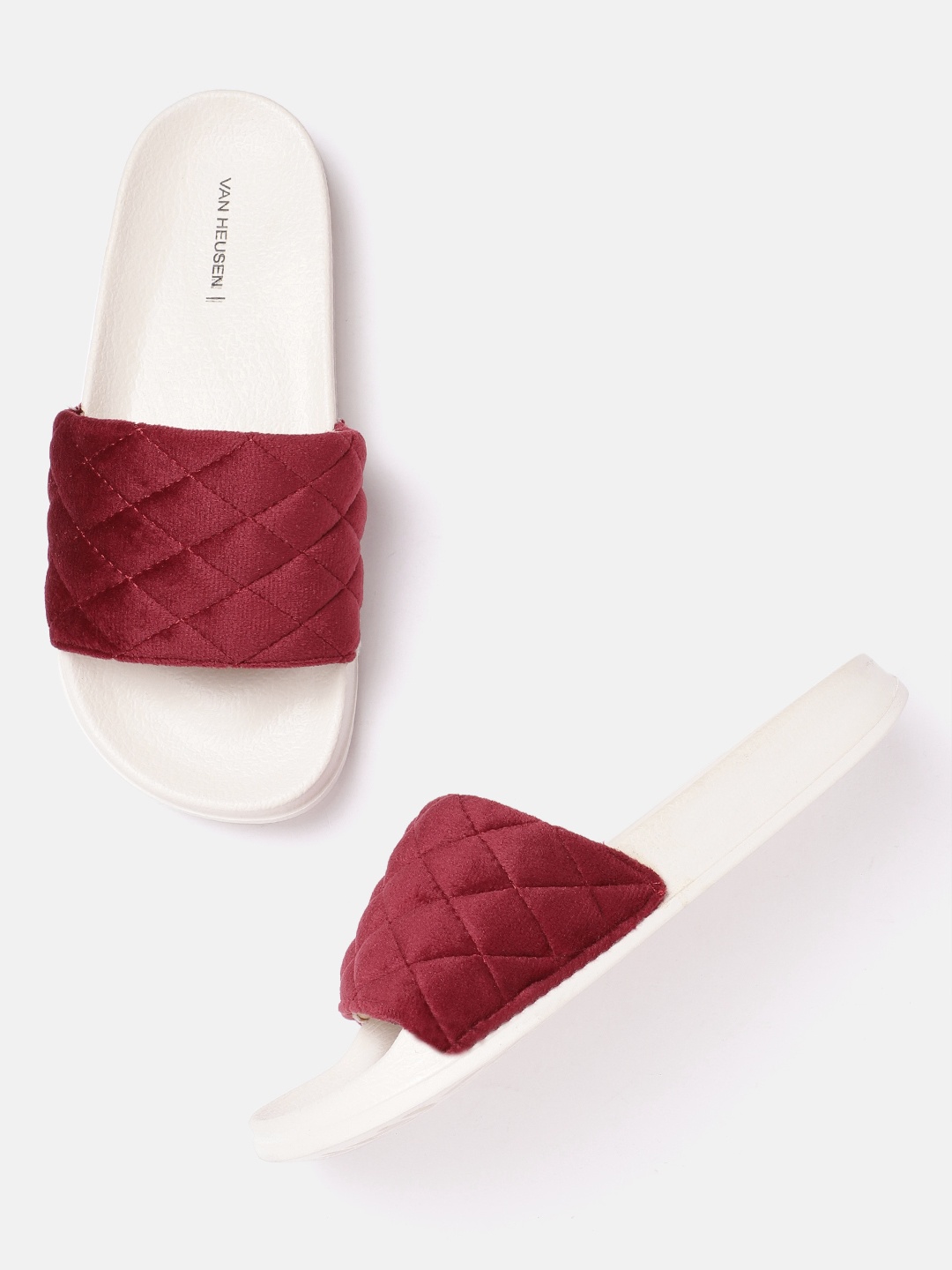 

Van Heusen Woman Quilted Open Toe Flats with Velvet Finish, Maroon