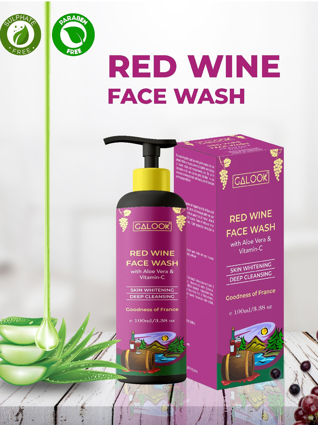 

GALOOK Paraben Free Red Wine Face Wash with Aloe Vera & Vitamin C - 100ml, Purple