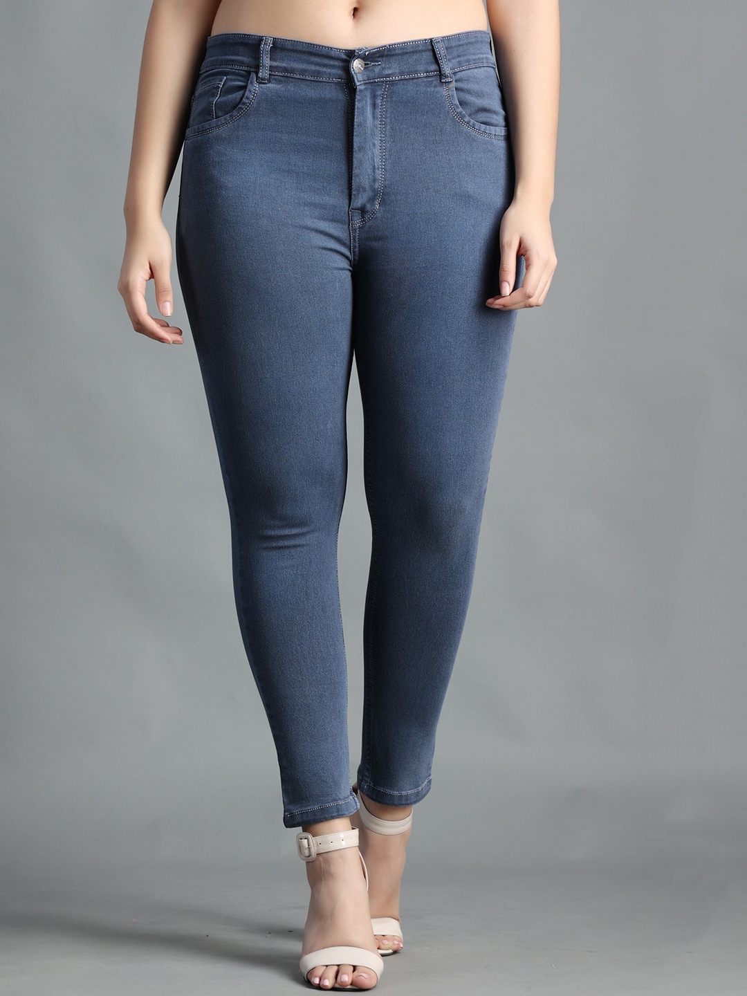 

POMPOUS Women Grey Slim Fit High-Rise Stretchable Jeans