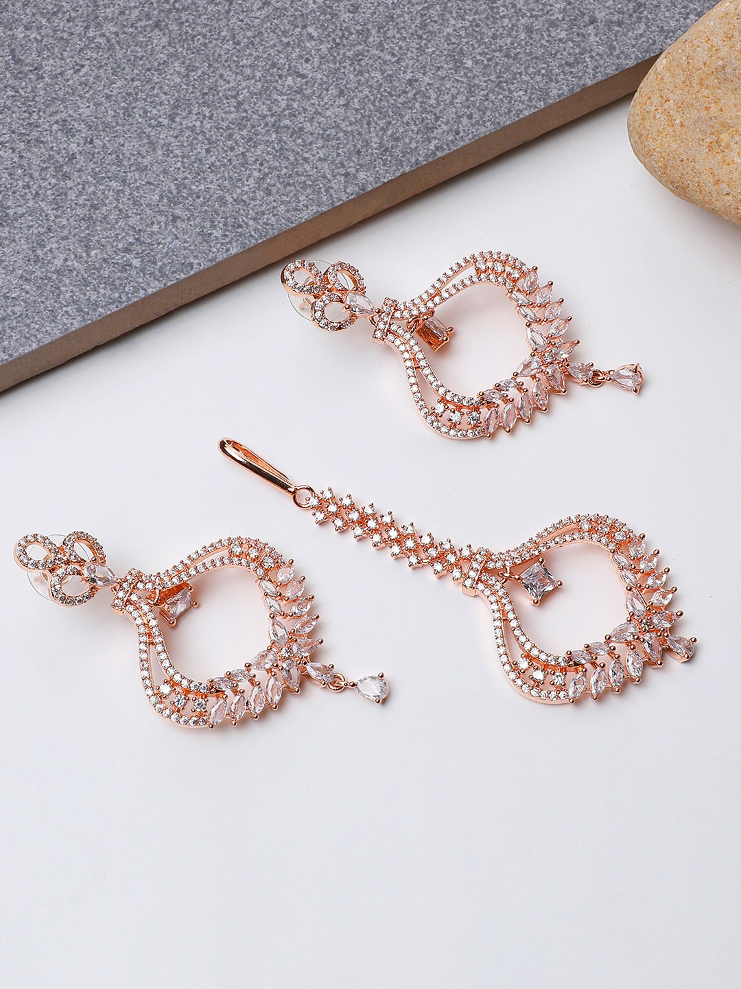 

Bhana Fashion Rose Gold-Plated White AD-Studded Jewellery Set