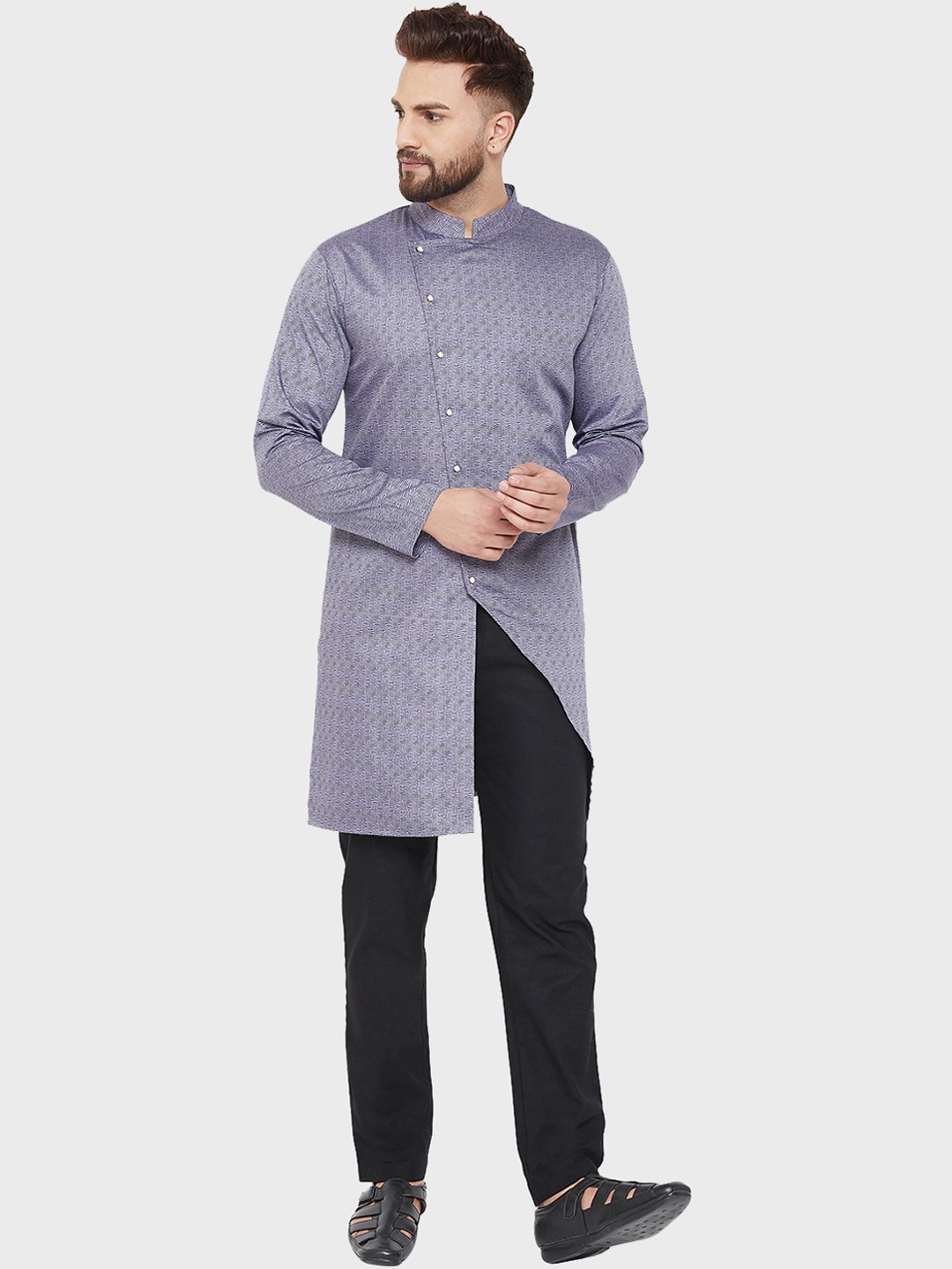 

Hypernation Men Grey Geometric Cotton Kurta