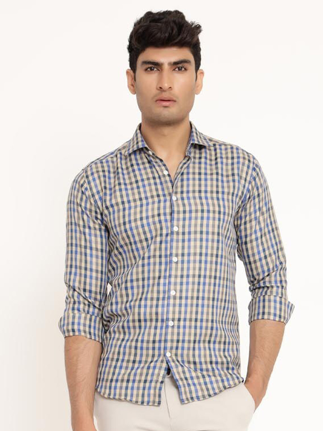 

Tistabene Men Beige Comfort Tartan Checks Checked Casual Shirt