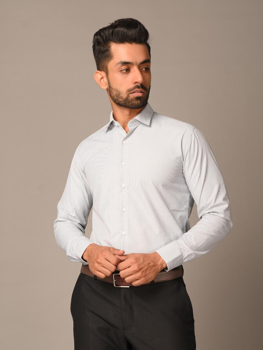 

Tistabene Men Striped Cotton Formal Shirt, Grey