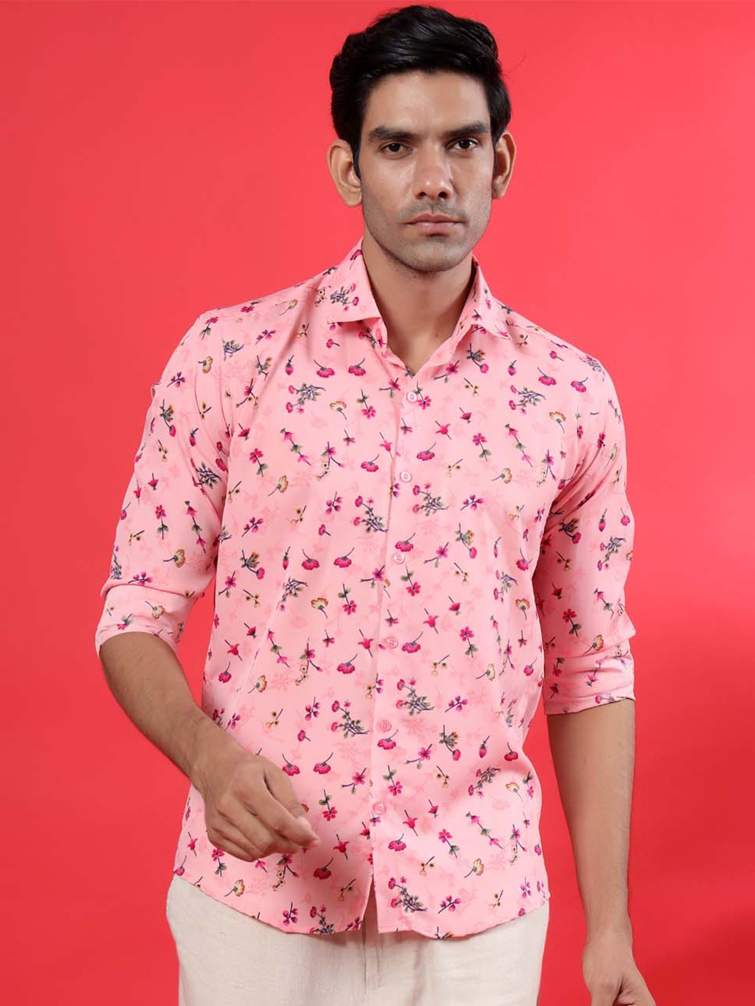 

Tistabene Men Pink Comfort Floral Printed Cotton Casual Shirt