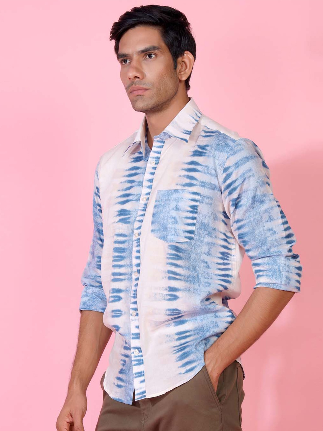 

Tistabene Men Blue Cotton Comfort Printed Dyed Abstract Casual Shirt
