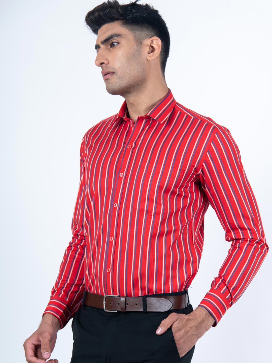 

Tistabene Men Red Comfort Striped Formal Shirt