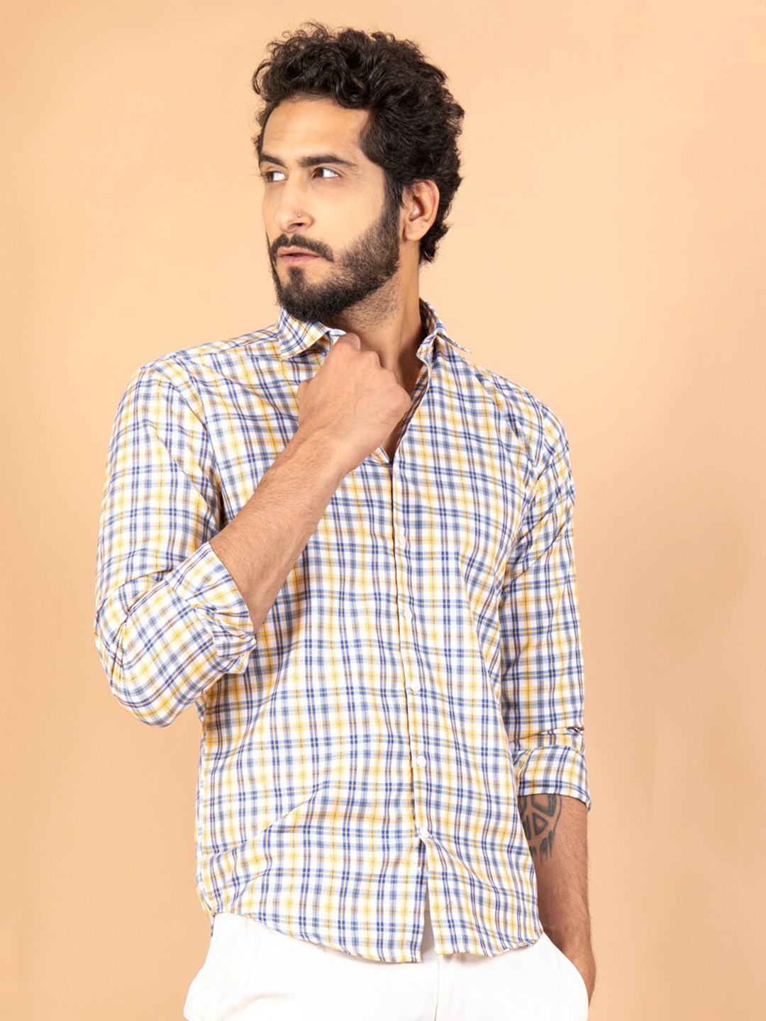 

Tistabene Men Blue Comfort Yellow And Blue Checks Casual Shirt