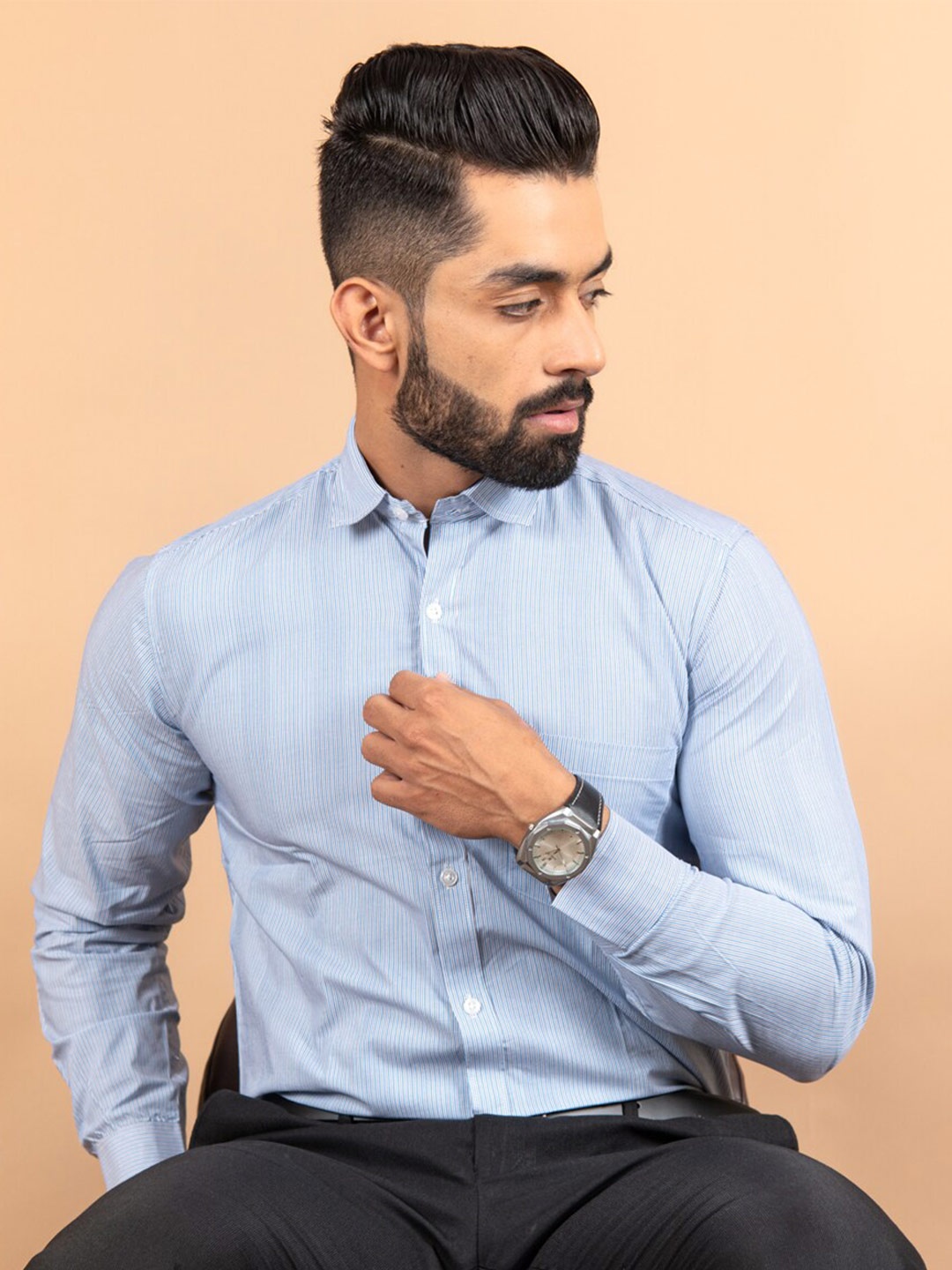 

Tistabene Men Blue Striped Formal Shirt