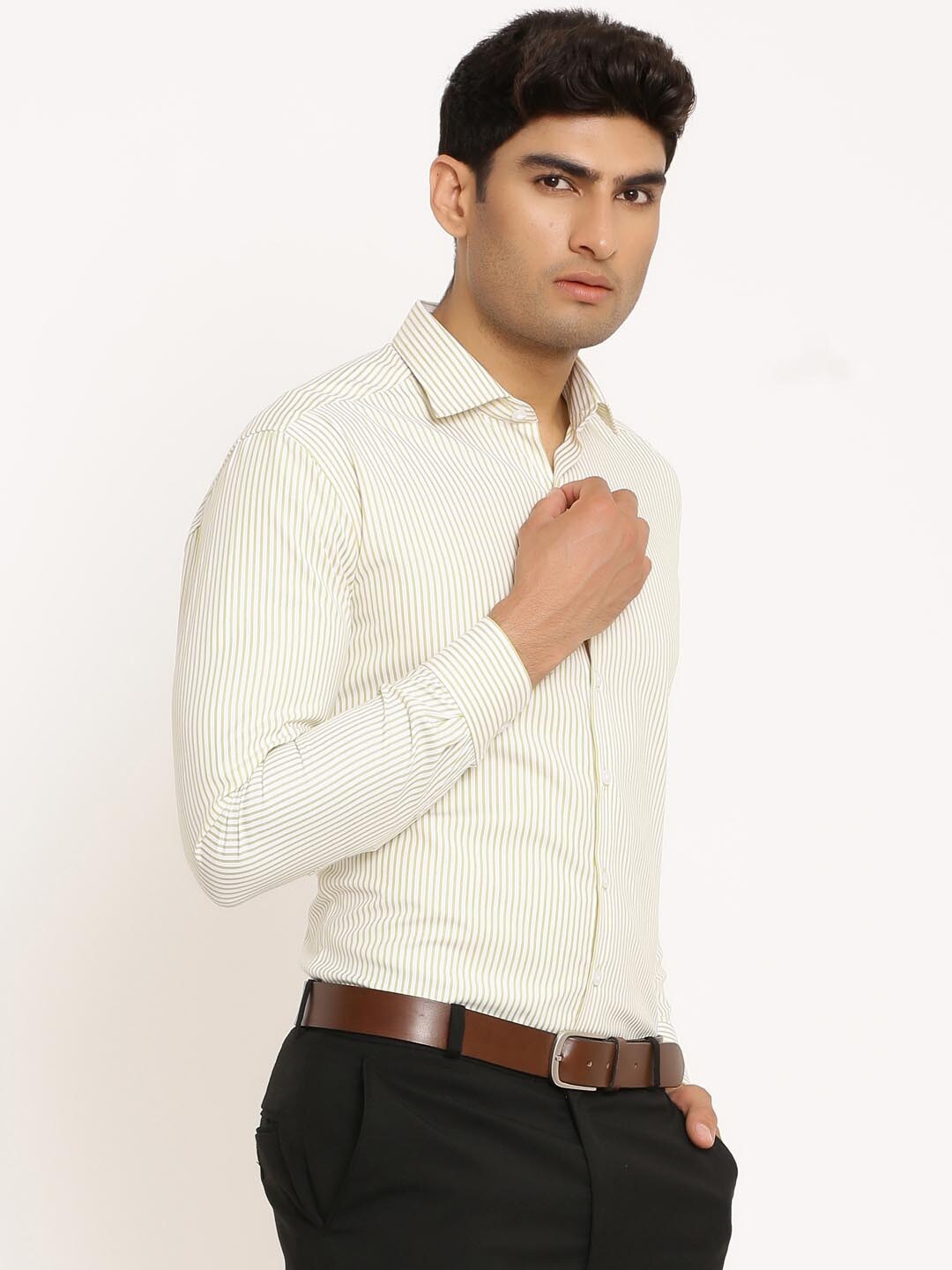 

Tistabene Men Green Comfort Striped Formal Shirt