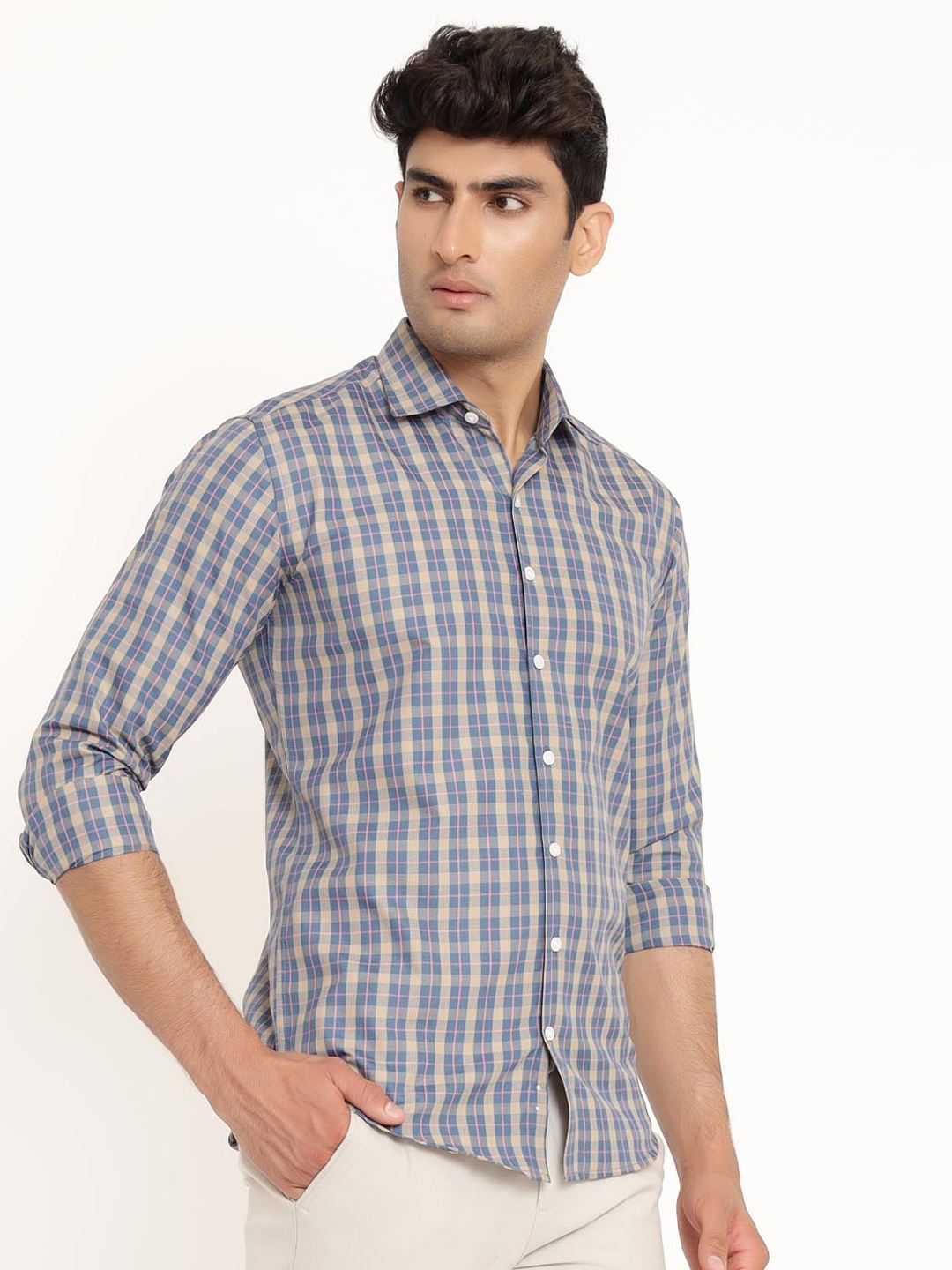 

Tistabene Men Blue Comfort Tartan Checks Checked Casual Shirt