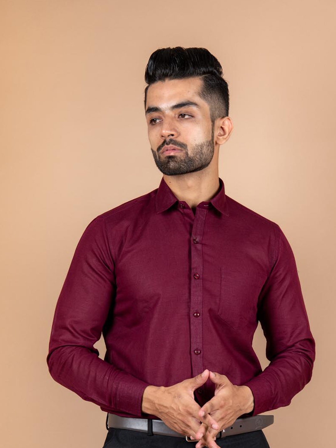 

Tistabene Men Maroon Comfort Cotton Linen Casual Shirt