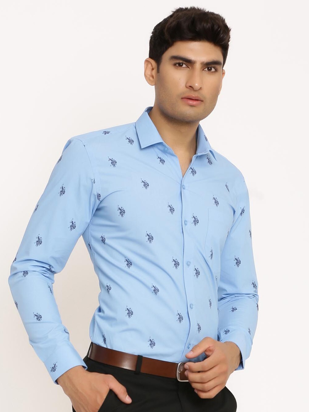 

Tistabene Men Blue Comfort Conversational Printed Cotton Formal Shirt