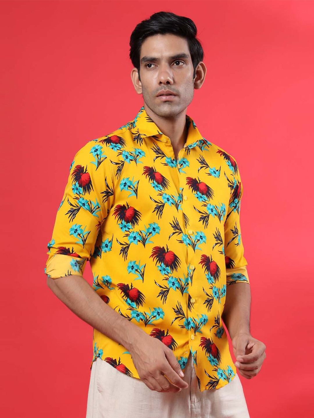 

Tistabene Men Yellow Comfort Floral Printed Casual Shirt