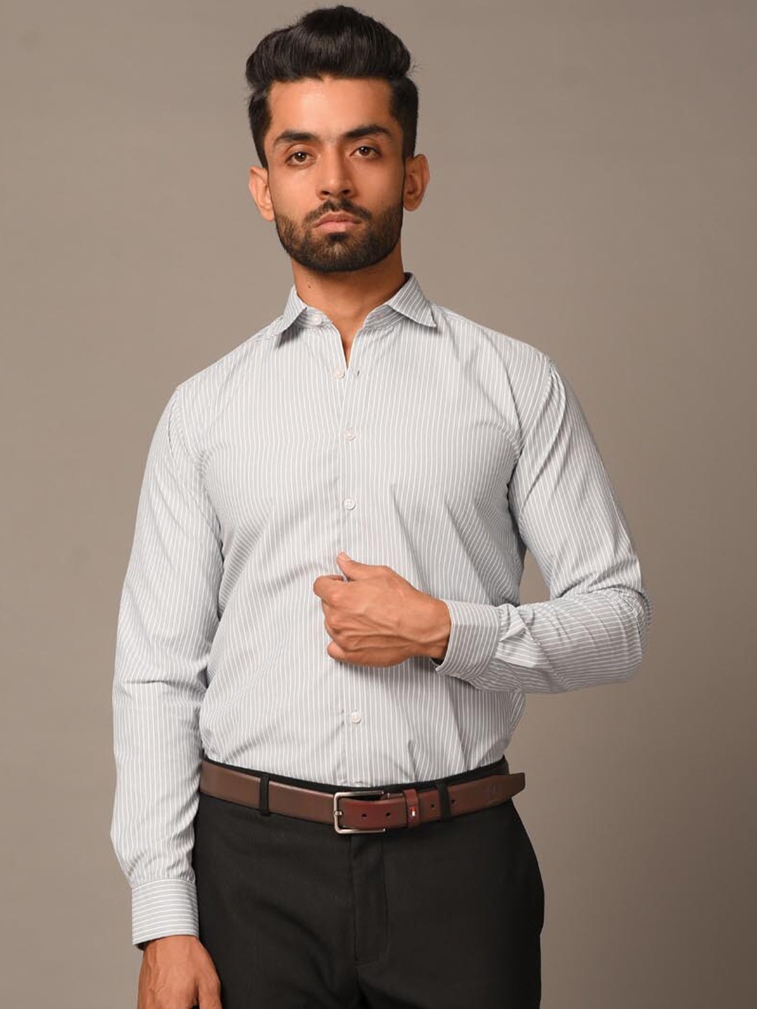 

Tistabene Men Grey Comfort Striped Cotton Formal Shirt