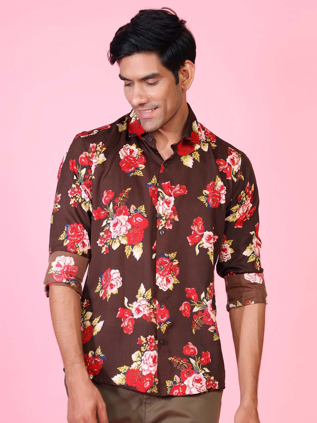 

Tistabene Men Brown Comfort Floral Printed Casual Shirt