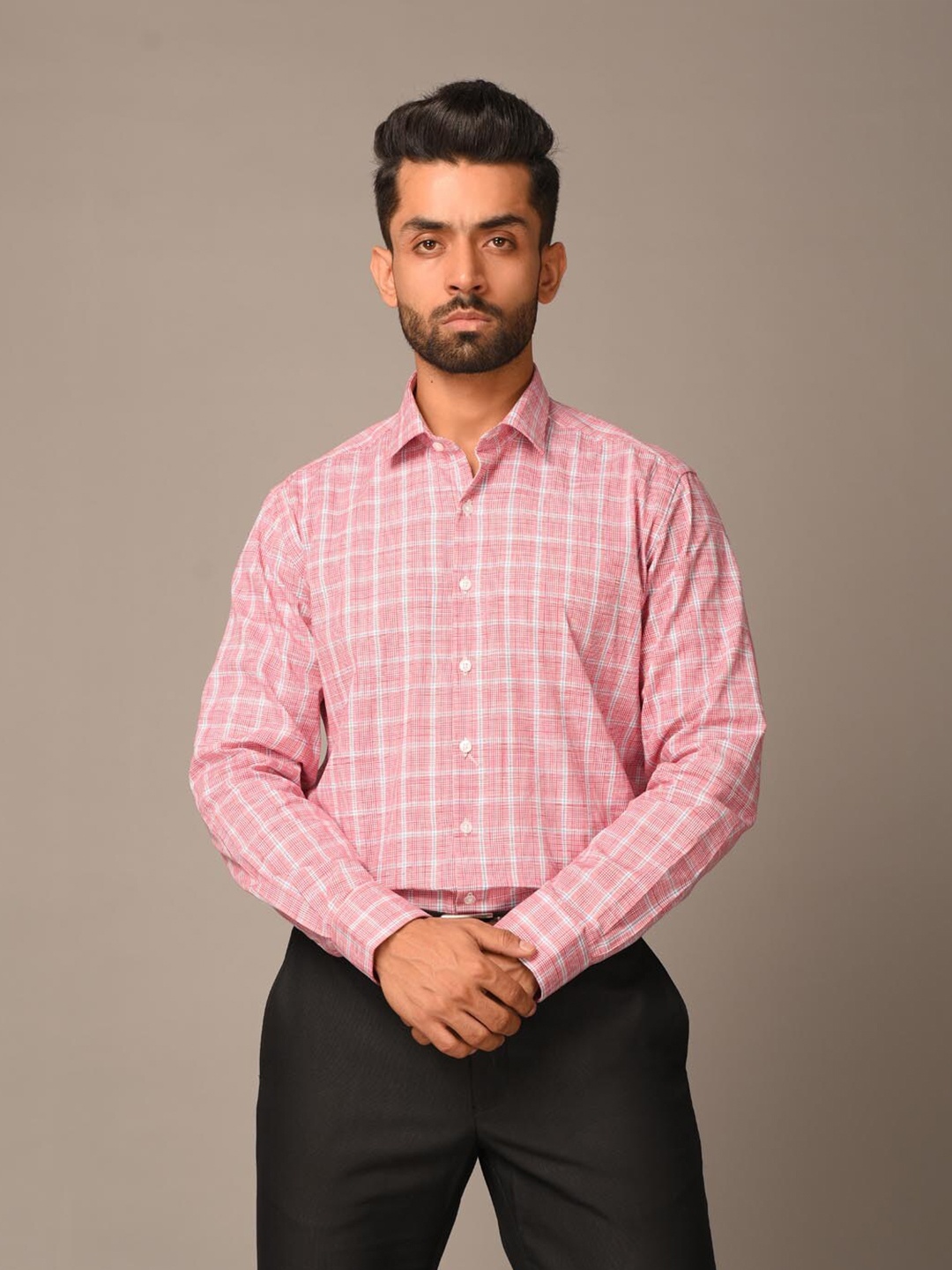 

Tistabene Men Pink Regular Fit Comfort Checked Cotton Formal Shirt