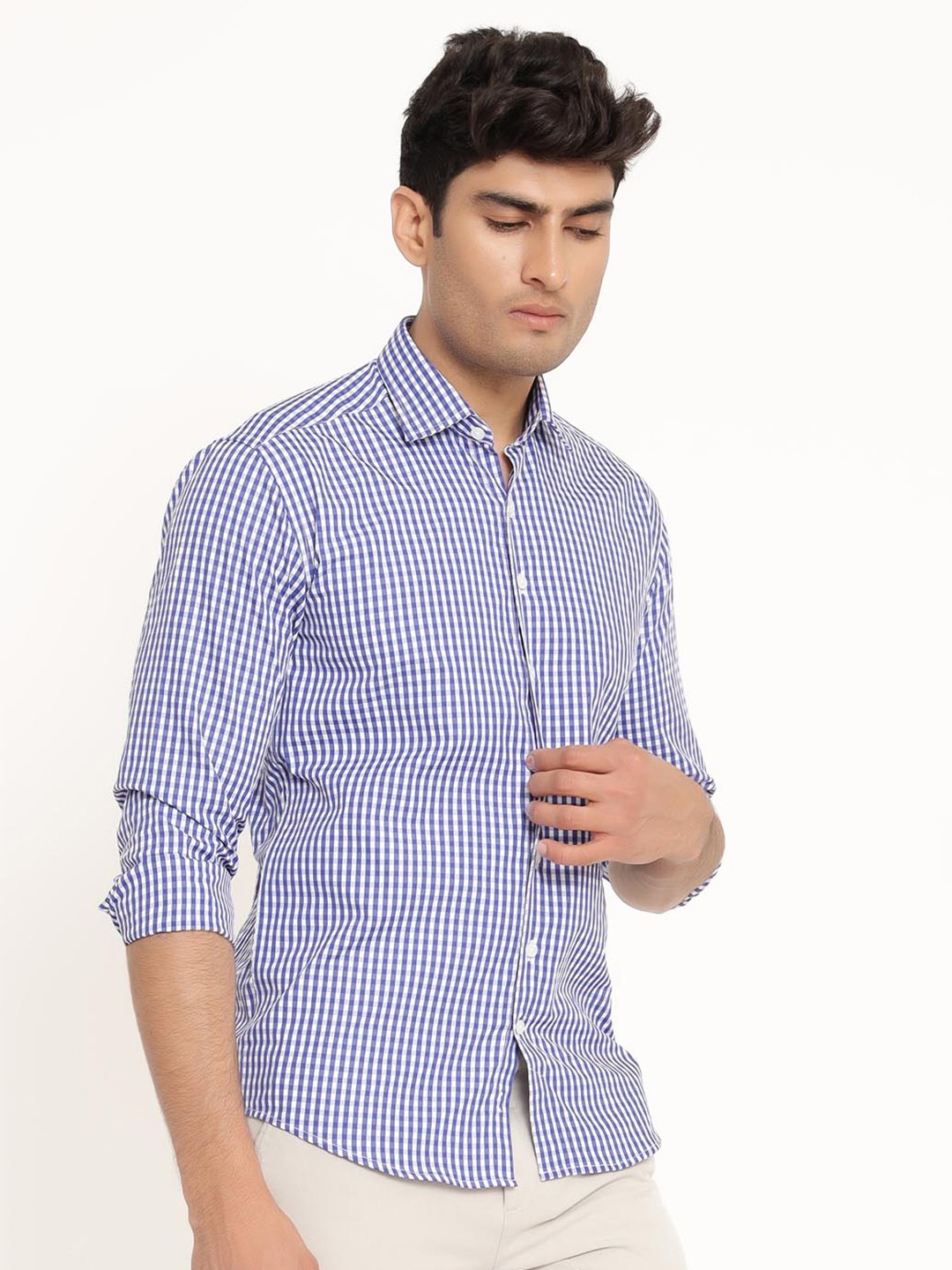 

Tistabene Men Blue Comfort Micro Checked Casual Shirt
