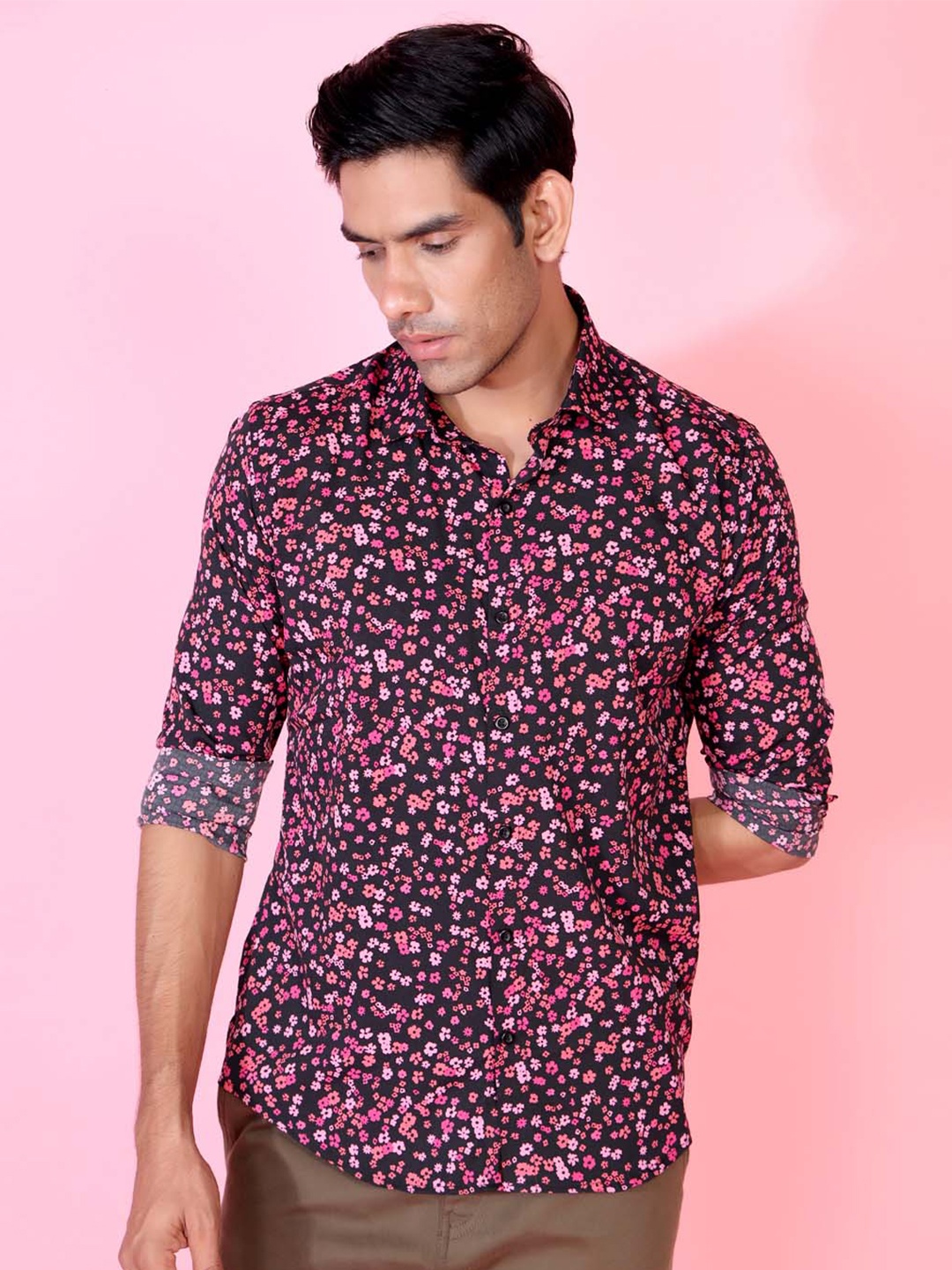 Tistabene Men Pink Comfort Floral Printed Casual Crepe Shirt