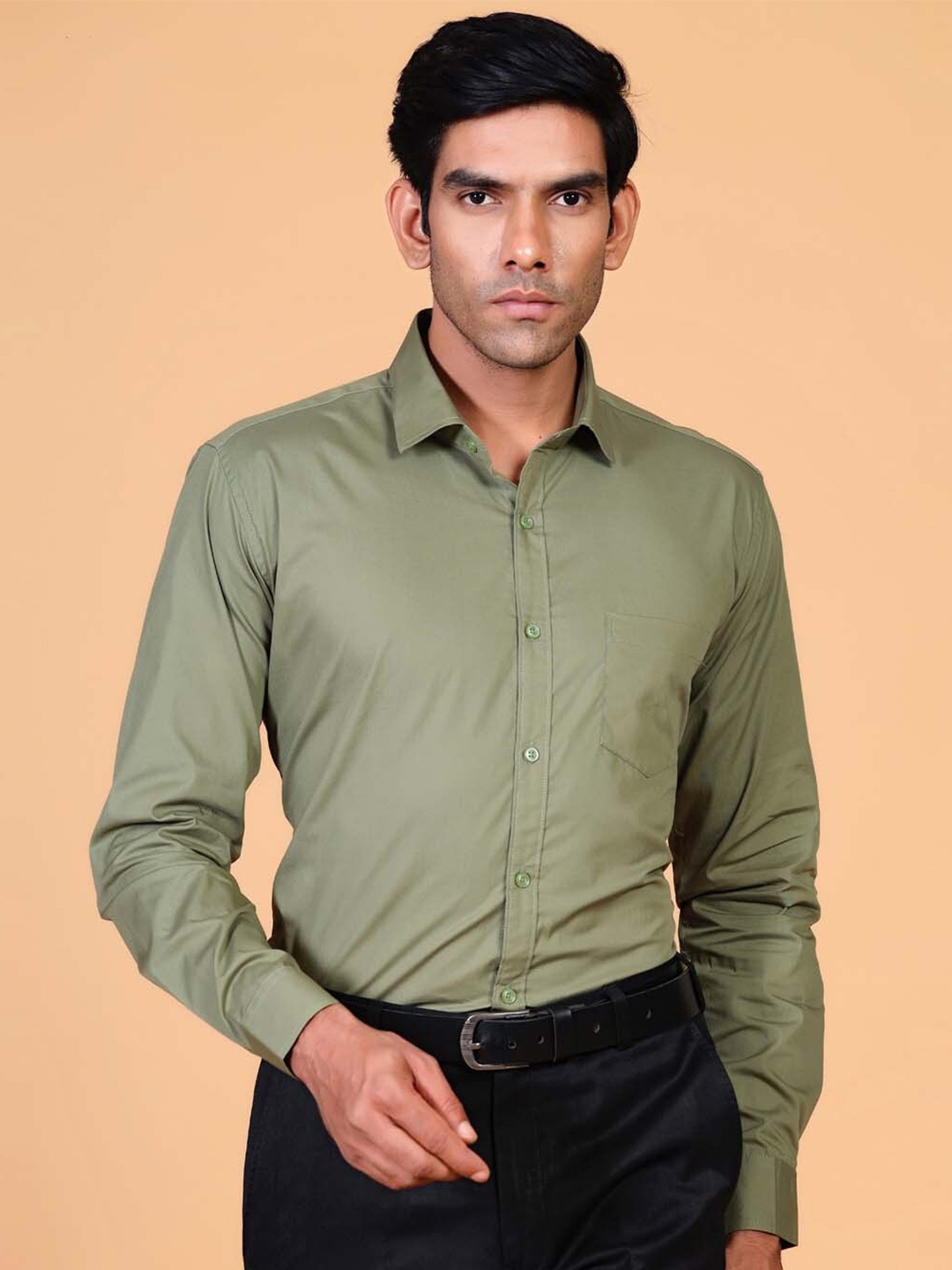 

Tistabene Men Olive Green Comfort Formal Cotton Shirt