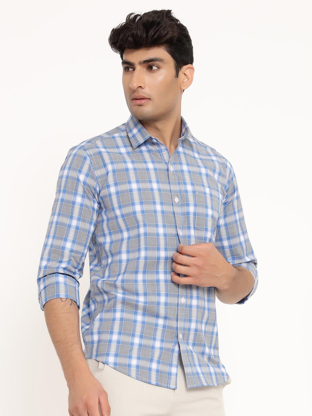 

Tistabene Men Blue Comfort Tartan Checks Checked Casual Cotton Shirt