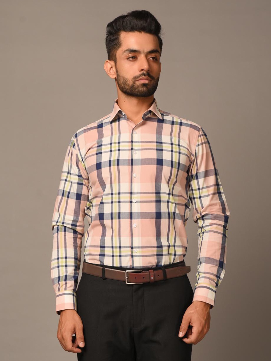 

Tistabene Men Pink Comfort Tartan Checks Checked Formal Cotton Shirt