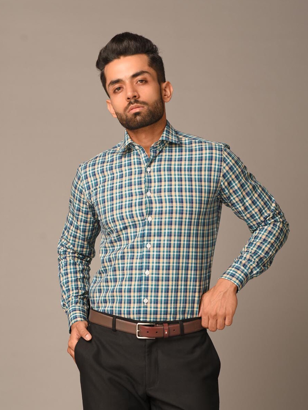

Tistabene Men Yellow and Green Comfort Tartan Checks Checked Formal Cotton Shirt