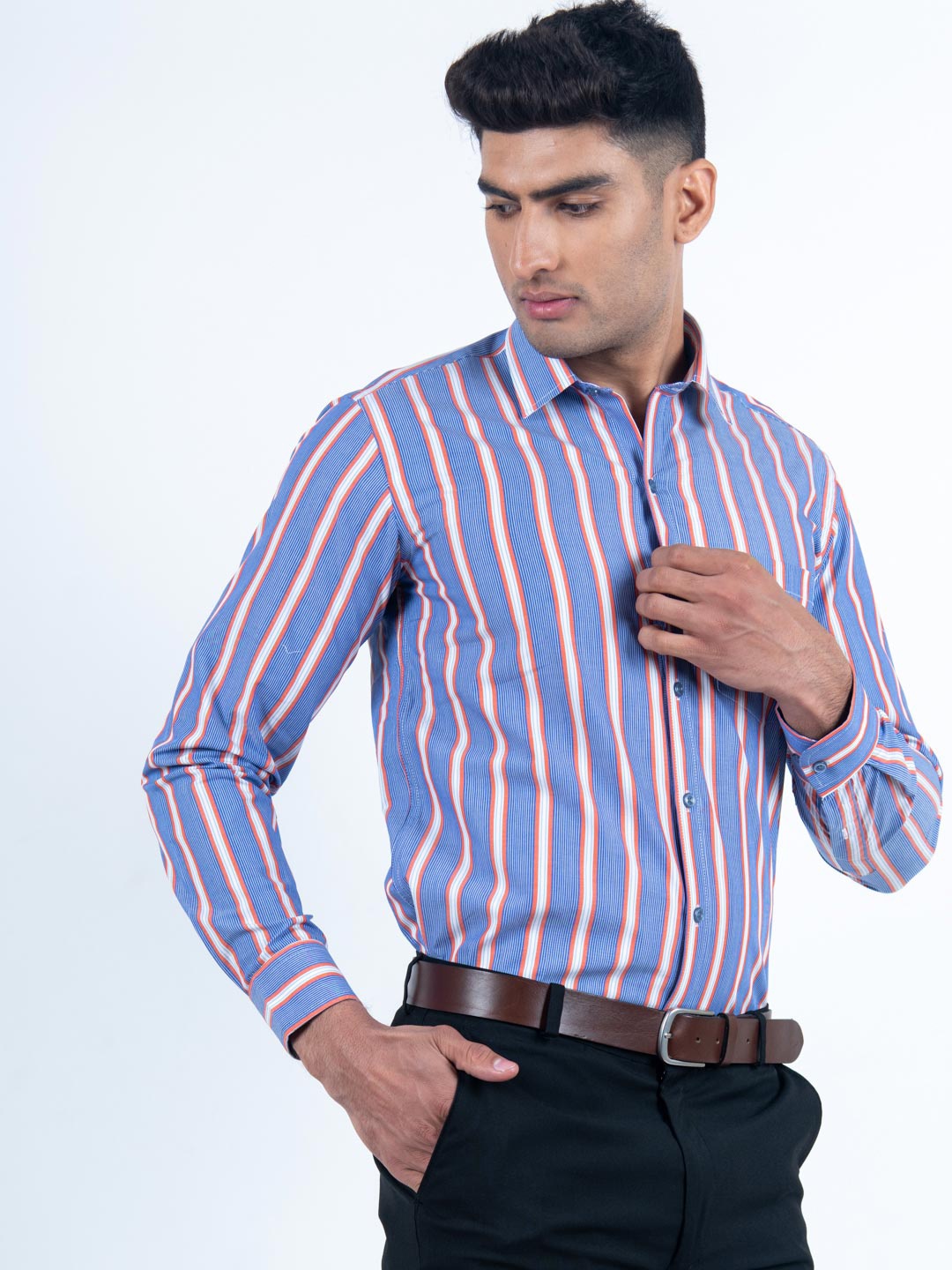 

Tistabene Men Blue Comfort Striped Formal Cotton Shirt