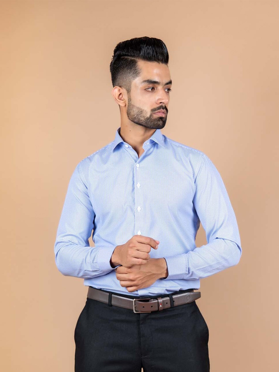 

Tistabene Men Blue Comfort Micro Checks Checked Formal Cotton Shirt