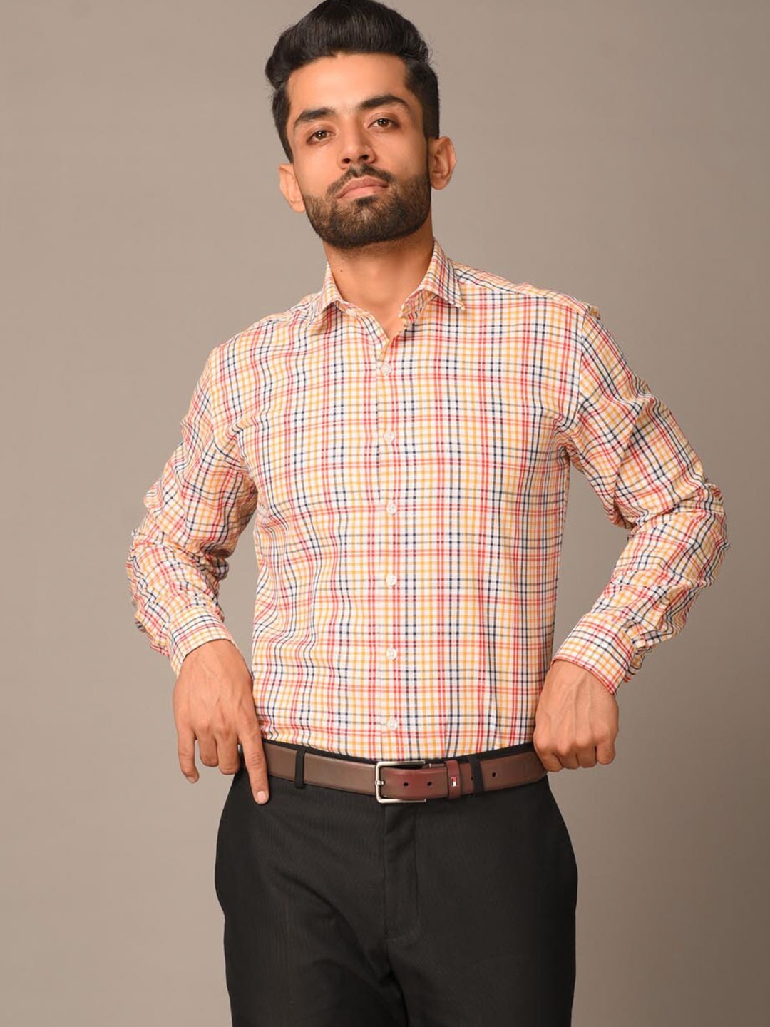 

Tistabene Men Orange Comfort Checked Formal Cotton Shirt