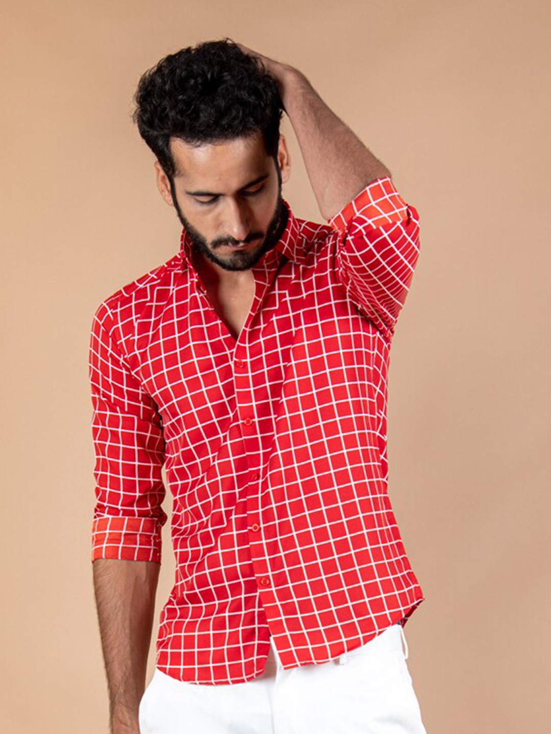 

Tistabene Men Red Comfort Gingham Checks Checked Casual repe Shirt