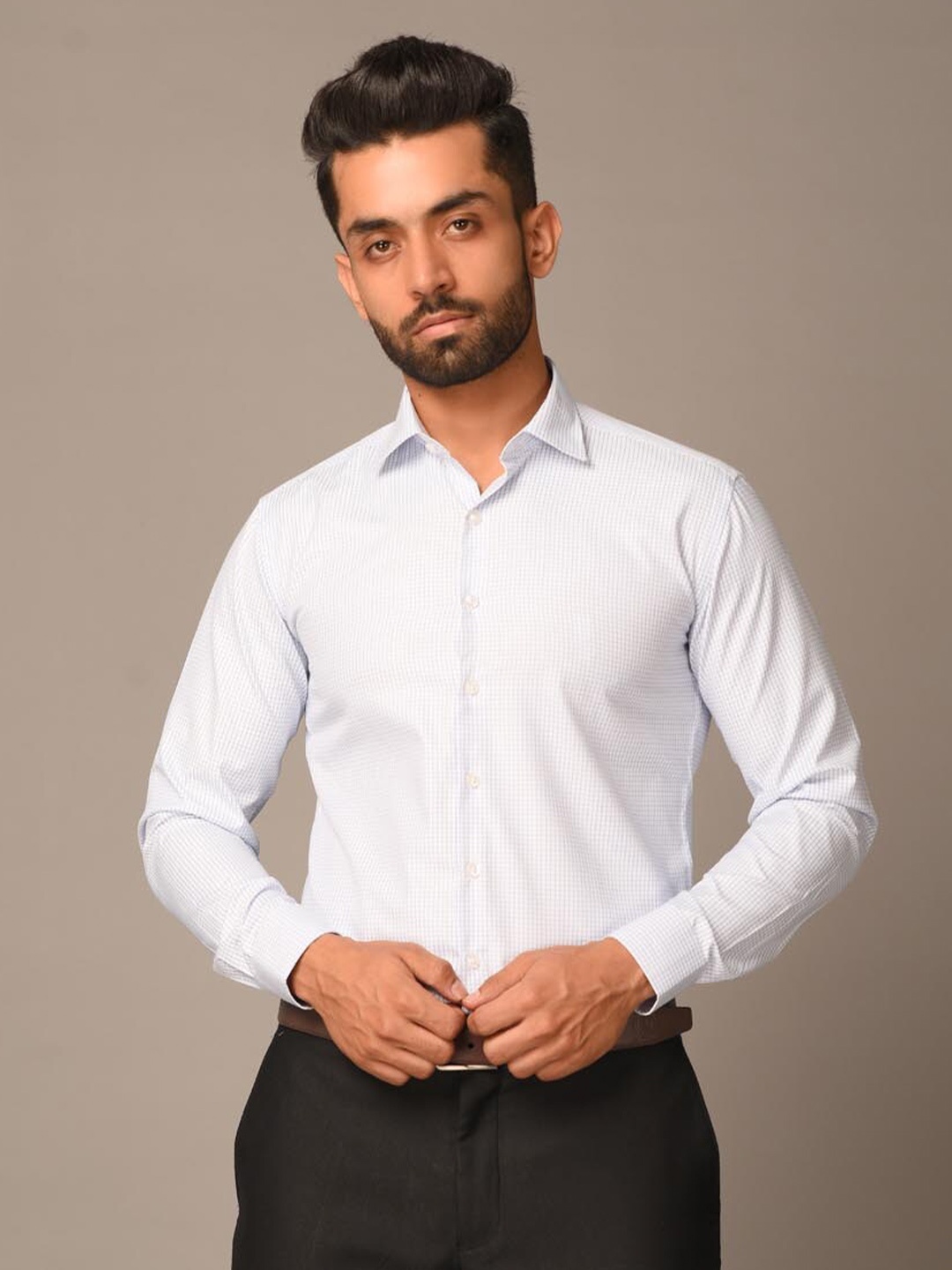 

Tistabene Men White Comfort Gingham Checks Checked Formal Cotton Shirt