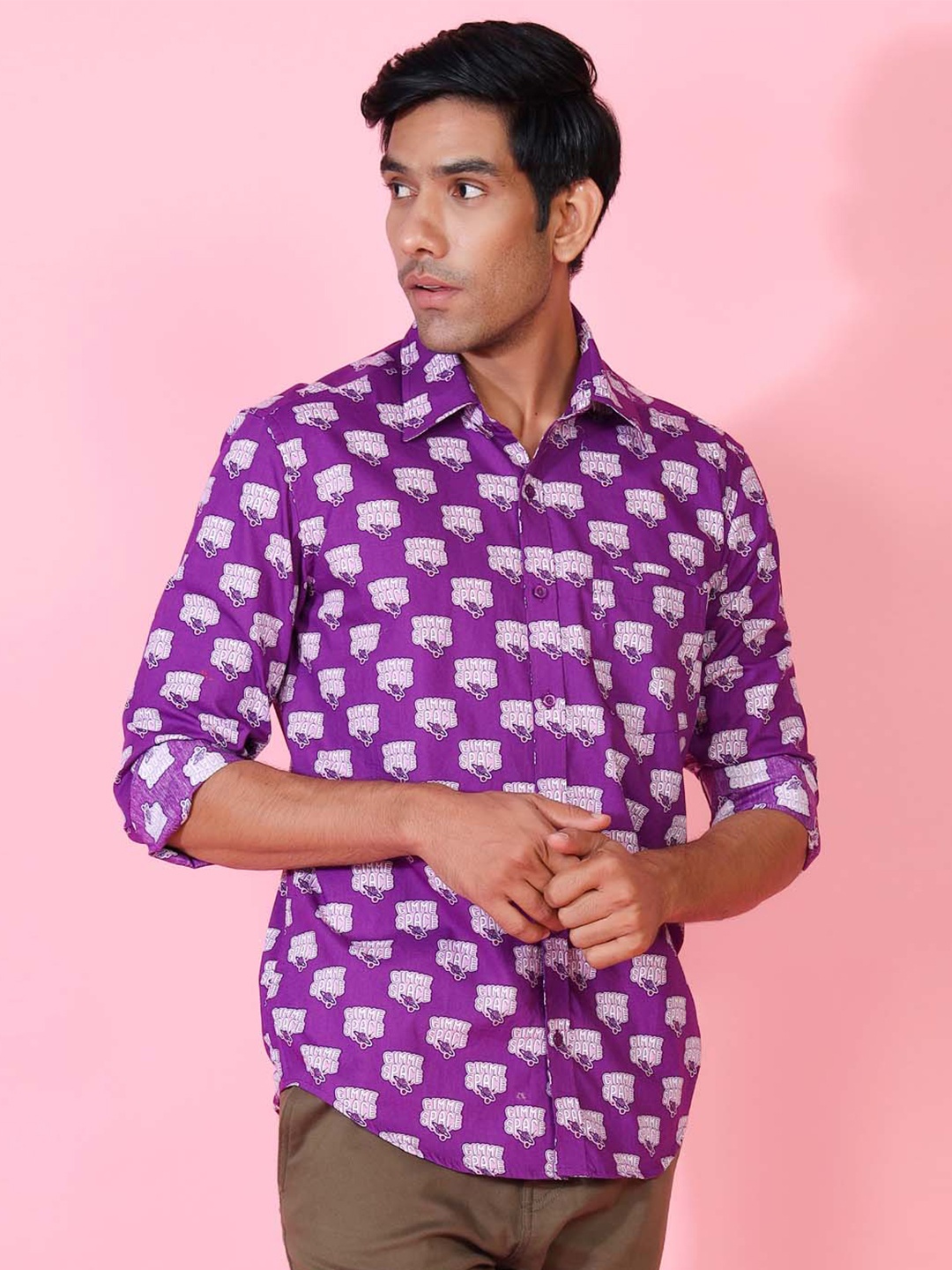 

Tistabene Men Purple Comfort Printed Casual Cotton Shirt